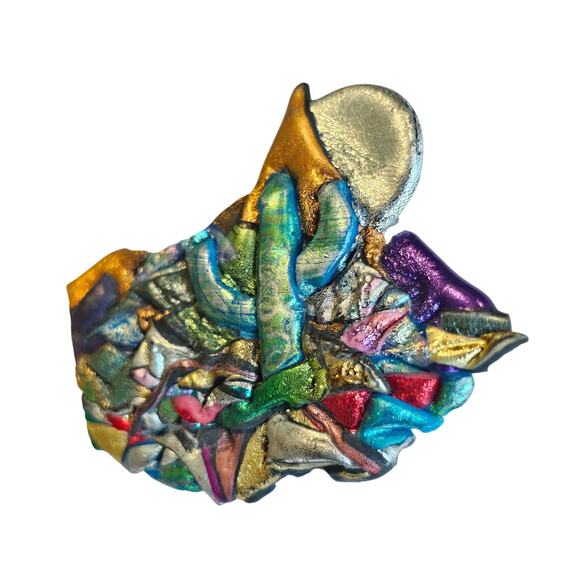 Desert Brooch Cactus Sun Mountain 2.3" Multicolor Pin Handmade Resin Metallic - Picture 5 of 9